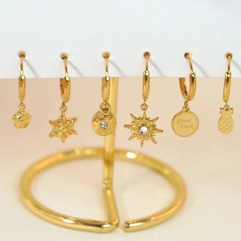 6 Pieces Minimalist Classic Style Solid Color Inlay 304 Stainless Steel Rhinestones Drop Earrings