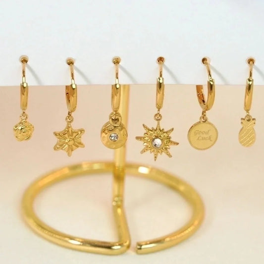 6 Pieces Minimalist Classic Style Solid Color Inlay 304 Stainless Steel Rhinestones Drop Earrings