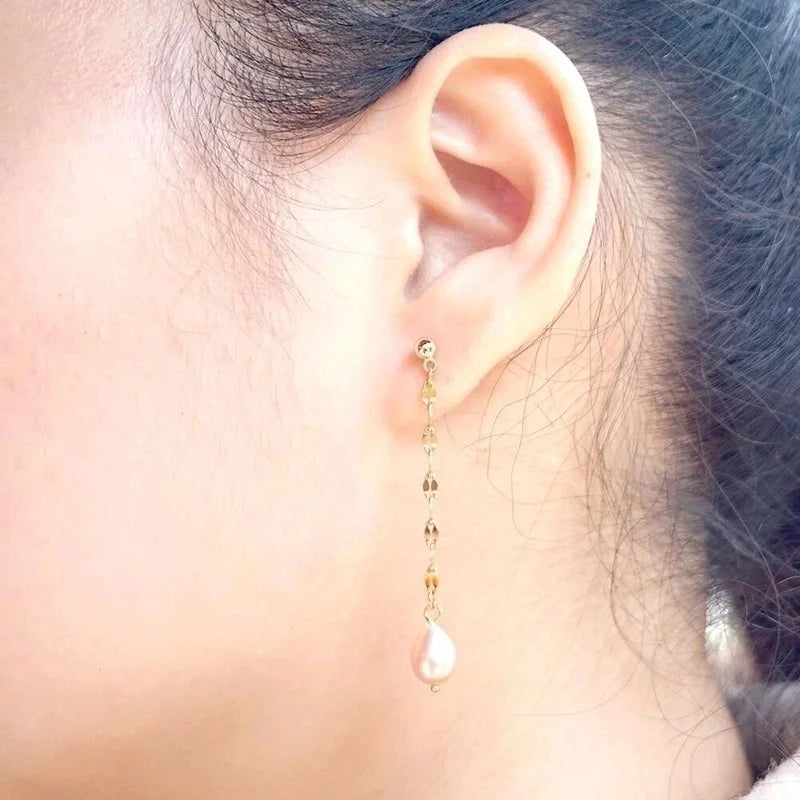 1 Pair Vintage Style Classic Style Geometric Handmade 304 Stainless Steel Freshwater Pearl Titanium Steel Gold Plated Drop Earrings