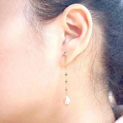 1 Pair Vintage Style Classic Style Geometric Handmade 304 Stainless Steel Freshwater Pearl Titanium Steel Gold Plated Drop Earrings