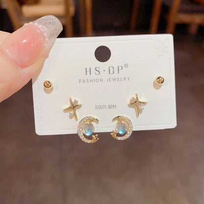 Fashion Geometric Copper Plating Artificial Pearls Zircon Earrings 3 Pairs