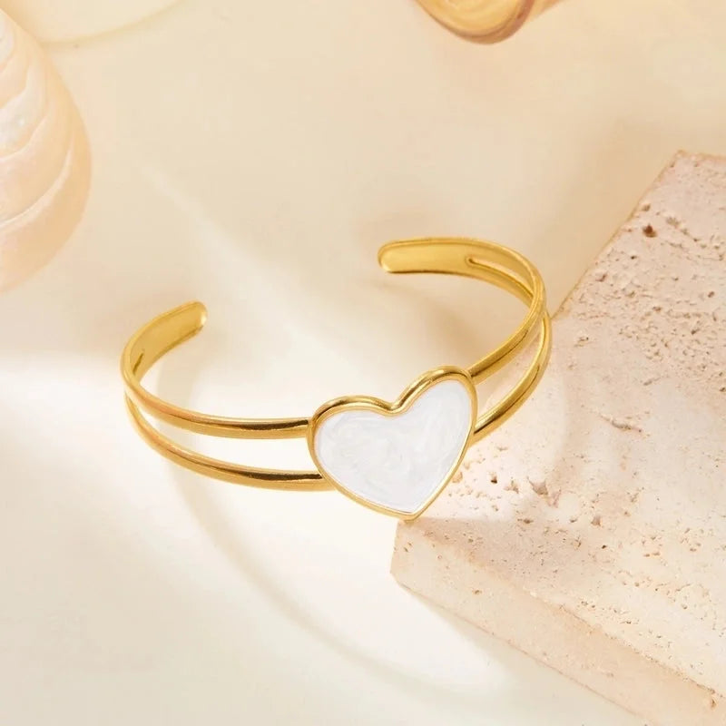 Elegant Minimalist Heart Shape 304 Stainless Steel Bangle In Bulk