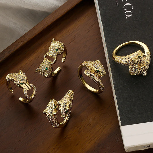 Women Cheetah Geometric Copper Inlay Rings