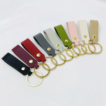 Creative Solid Color Pu Keychain Simple Couple Leather Car Key Ring Metal Universal Bag Strap Buckle Office Culture Accessories