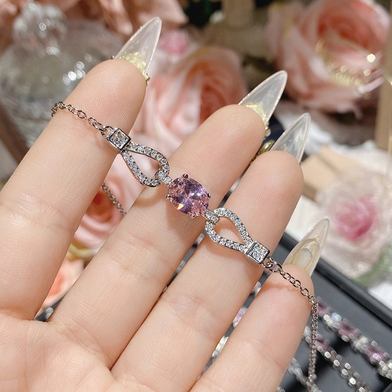 Copper Inlay Heart Shape Flower Bow Knot Zircon Bracelets