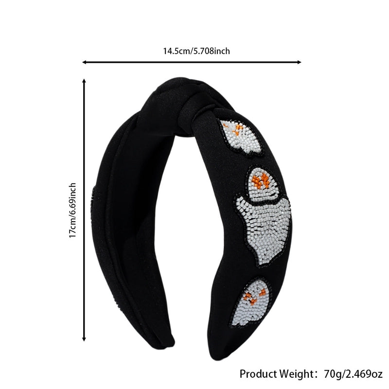 Women's Hip-Hop Retro Funny Halloween Pattern Pumpkin Ghost Cloth Seed Bead Hair Band