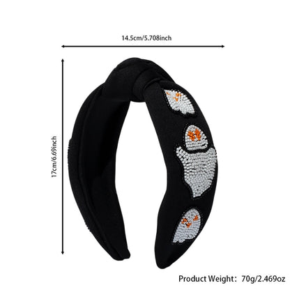 Women's Hip-Hop Retro Funny Halloween Pattern Pumpkin Ghost Cloth Seed Bead Hair Band