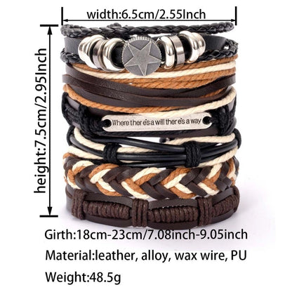 Casual Retro Star Solid Color Skull Pu Leather Layered Braid Halloween Unisex Bracelets