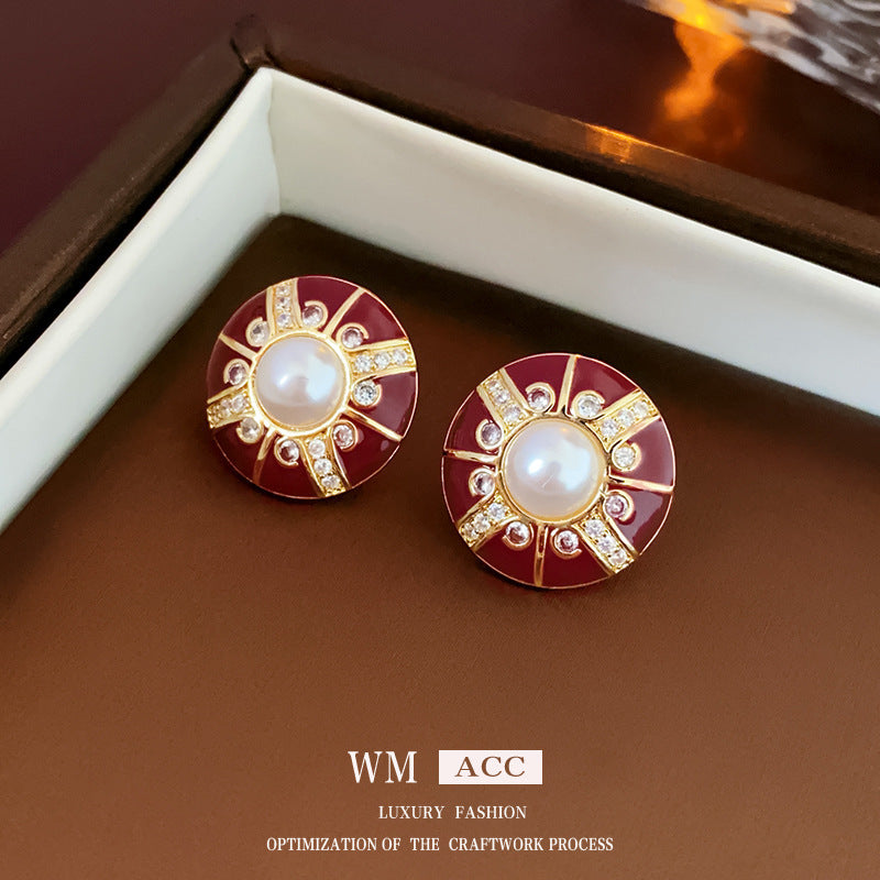 Luxurious Stripe Quadrilateral Round Leaf Bowknot Geometric Heart Droplet Copper Oil Dripping Earrings