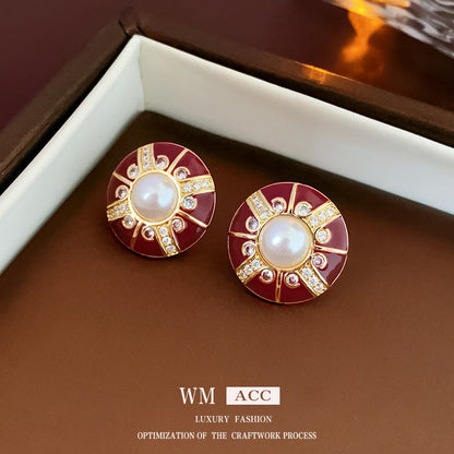 Luxurious Stripe Quadrilateral Round Leaf Bowknot Geometric Heart Droplet Copper Oil Dripping Earrings