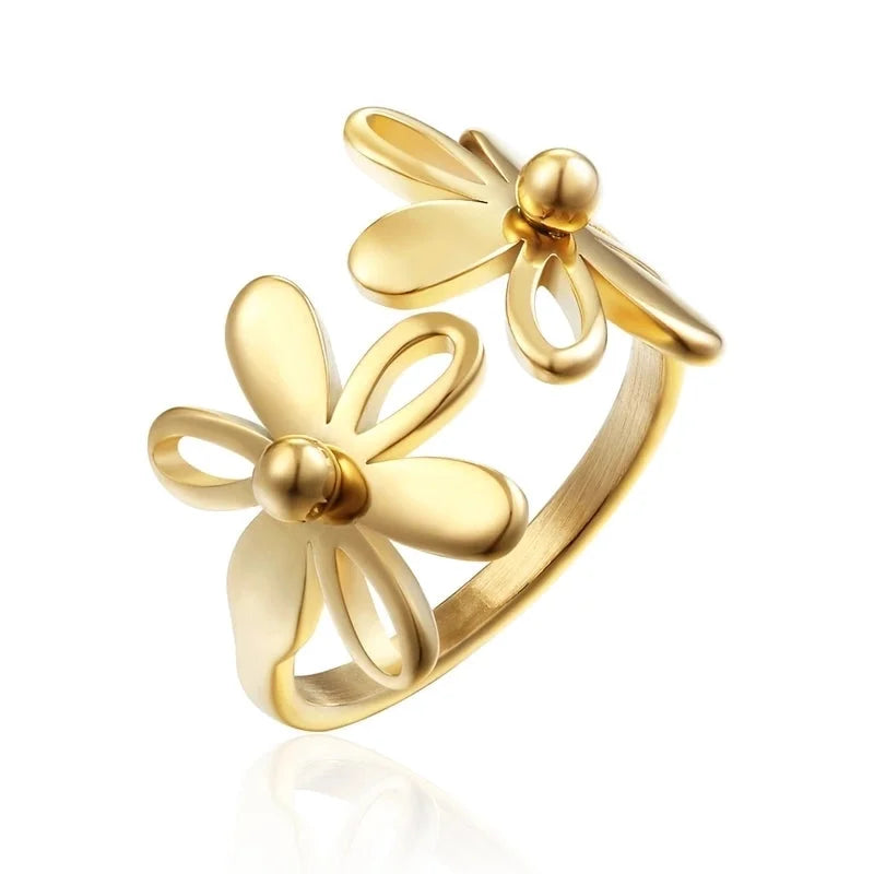 Fashion Flower 304 Stainless Steel 18K Gold Plated Plating Open Ring