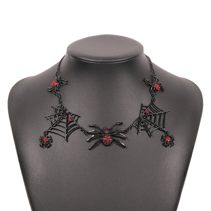 Exaggerated Earrings Necklace Set Halloween Spider Web Diamond Earring Necklace