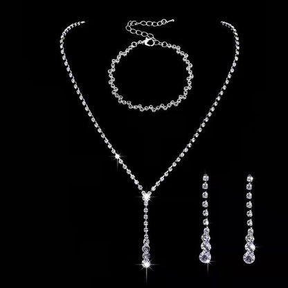 Minimalist Solid Color Rhinestone Inlay Zircon Jewelry Set