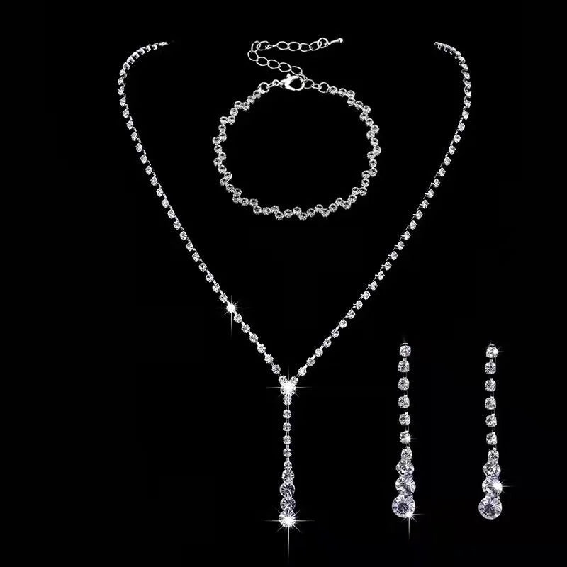 Minimalist Solid Color Rhinestone Inlay Zircon Jewelry Set