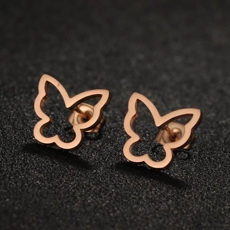 1 Pair Lady Butterfly Plating 304 Stainless Steel 18K Gold Plated Ear Studs