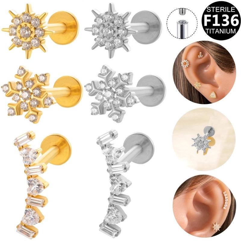 1 Piece Lip Rings Minimalist Snowflake Pure Titanium Plating Inlay Zircon White Gold Plated Silver Plated Lip Rings Ear Cartilage Rings & Studs