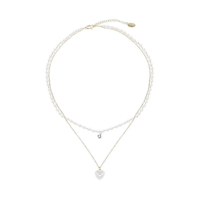 Fashion Heart Shape Titanium Steel Beaded Zircon Layered Necklaces 1 Piece