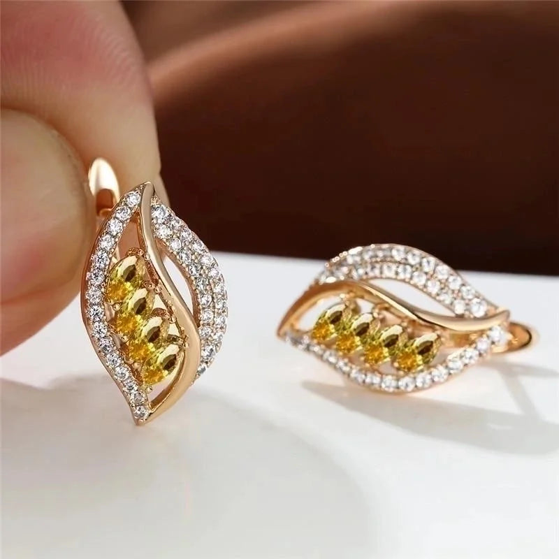 1 Pair Elegant Minimalist Leaf Plating Inlay Copper Zircon Earrings