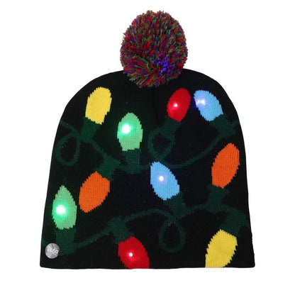 Spot Cross-border New Christmas Hat Colorful Luminous Knitted Hat Christmas Hat Adult Children Knitted Wool Christmas