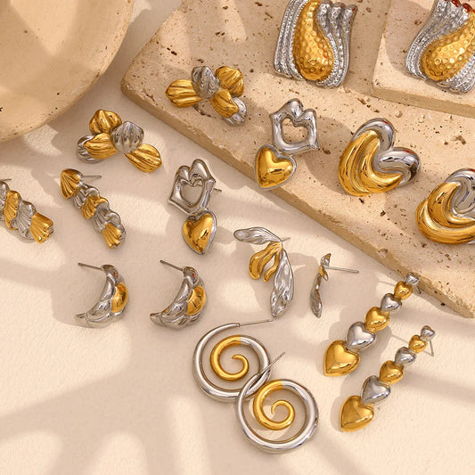 Niche Design Gold-plated Stainless Steel Earrings 18k Gold Plated Two-tone Mouth Christmas Tree Stud Earrings For Women