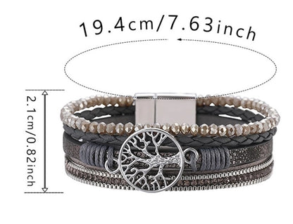 Retro Geometric Life Tree Leather Women's Wristband