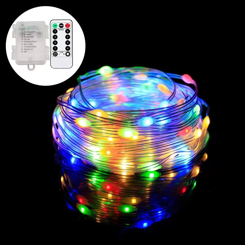 LED Light String Eight Function USB Waterproof Battery Box Remote Control Copper Wire Light String Leather Wire Light String Christmas Decorative Colored Light String