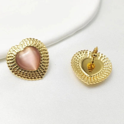 1 Pair Elegant Retro Commute Heart Shape Inlay 304 Stainless Steel Artificial Gemstones Ear Studs
