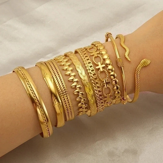 INS Style Cross Snake 304 Stainless Steel 18K Gold Plated Bangle In Bulk