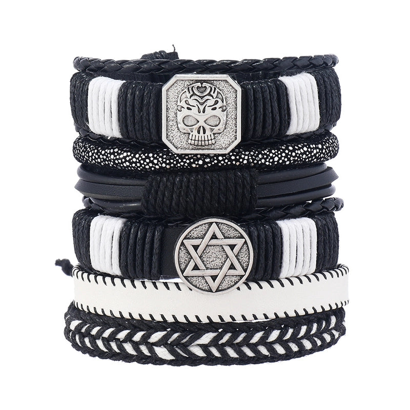 Hip-Hop Retro Streetwear Geometric Skull Pu Leather Alloy Wax Line Halloween Men's Bracelets