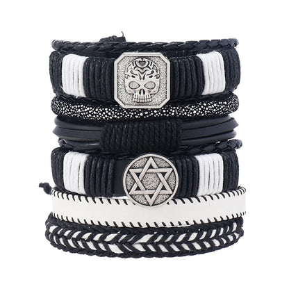 Hip-Hop Retro Streetwear Geometric Skull Pu Leather Alloy Wax Line Halloween Men's Bracelets