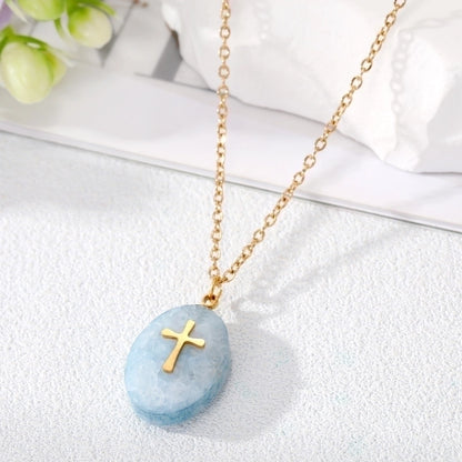 3 Pieces Minimalist Cross Water Droplets Lightning Stainless Steel Natural Stone Plating Pendant Necklace