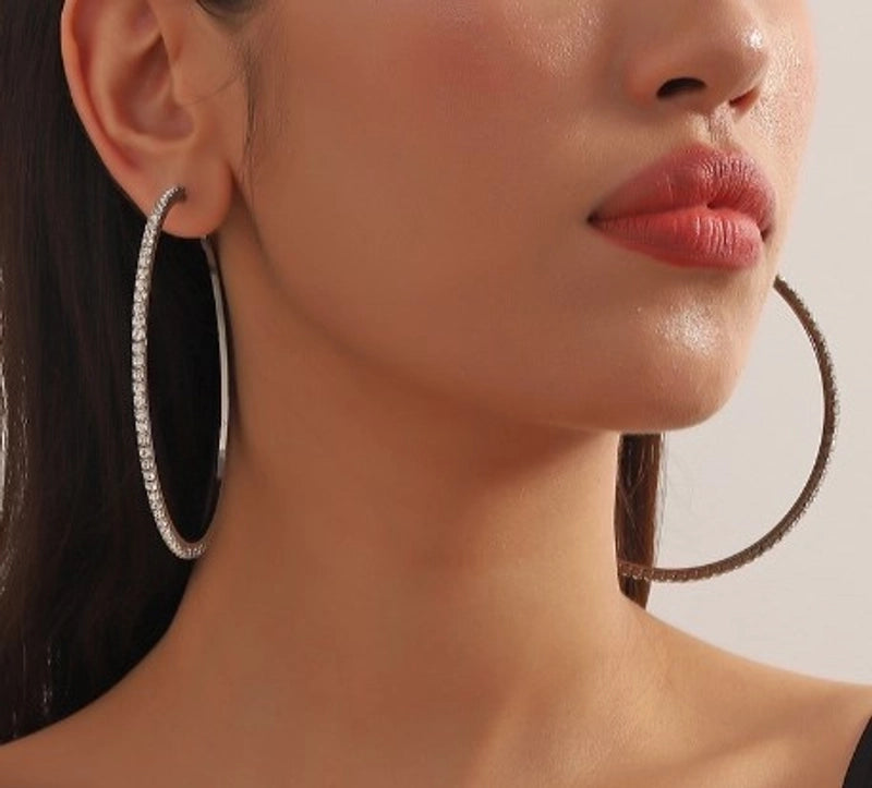 1 Pair Exaggerated Minimalist Circle Plating Inlay Copper Rhinestones Hoop Earrings