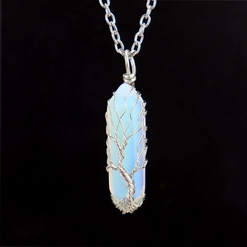 Minimalist Hexagon Prism Natural Stone Ferroalloy Knitting Pendant Necklace