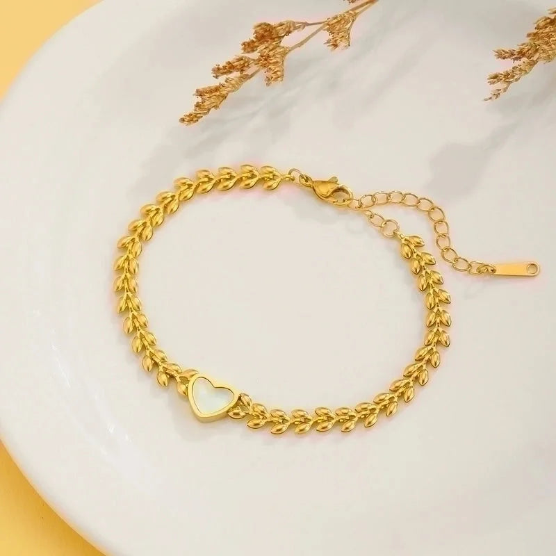 Sweet Rabbit Sun Heart Shape Titanium Steel 18K Gold Plated Artificial Gemstones Bracelets In Bulk