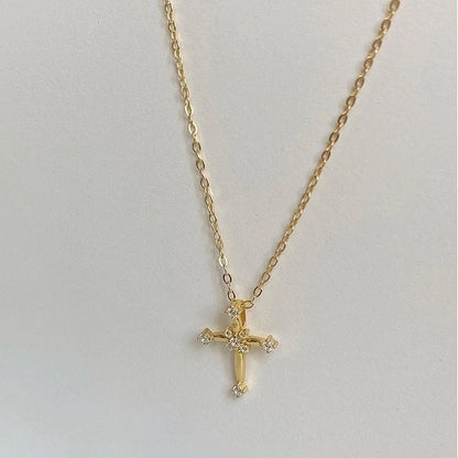 Minimalist Cross Titanium Steel Copper Zircon Pendant Necklace In Bulk