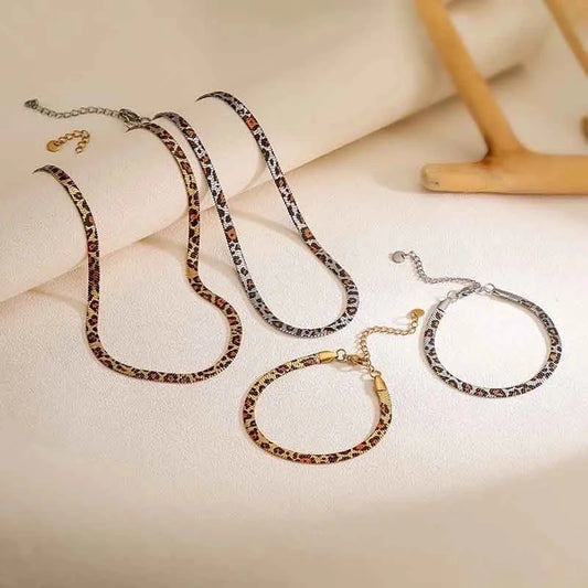 Vintage Style Snake Pattern Leopard 304 Stainless Steel 18K Gold Plated Plating Bracelets Necklace Snake Chain