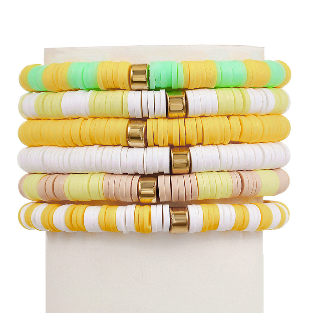 2 Sets Bohemian Colorful Soft Clay Bracelet Halloween Beaded Bracelet 6-piece Set