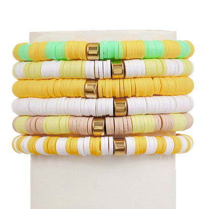 2 Sets Bohemian Colorful Soft Clay Bracelet Halloween Beaded Bracelet 6-piece Set