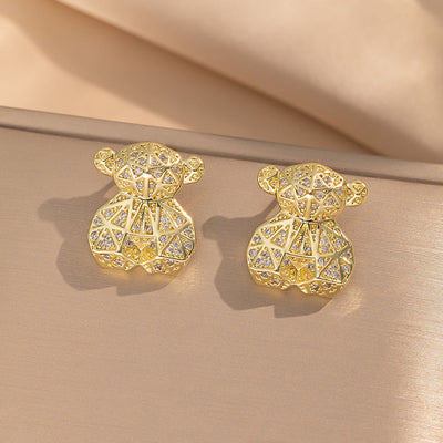 2 Pieces Moderate Luxury Flower Copper Diamond Inlay Stud Earrings