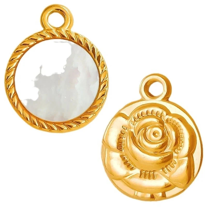 Vintage Style Classic Style Round 304 Stainless Steel Shell Abalone Shell 18K Gold Plated Irregular Plating Charms Pendant Necklace