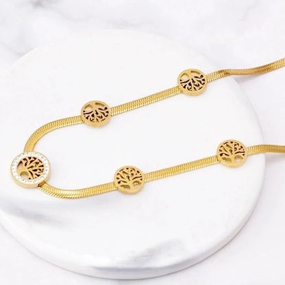 Fashion Tree 304 Stainless Steel Rhinestones 18K Gold Plated Inlay Stainless Steel Necklaces