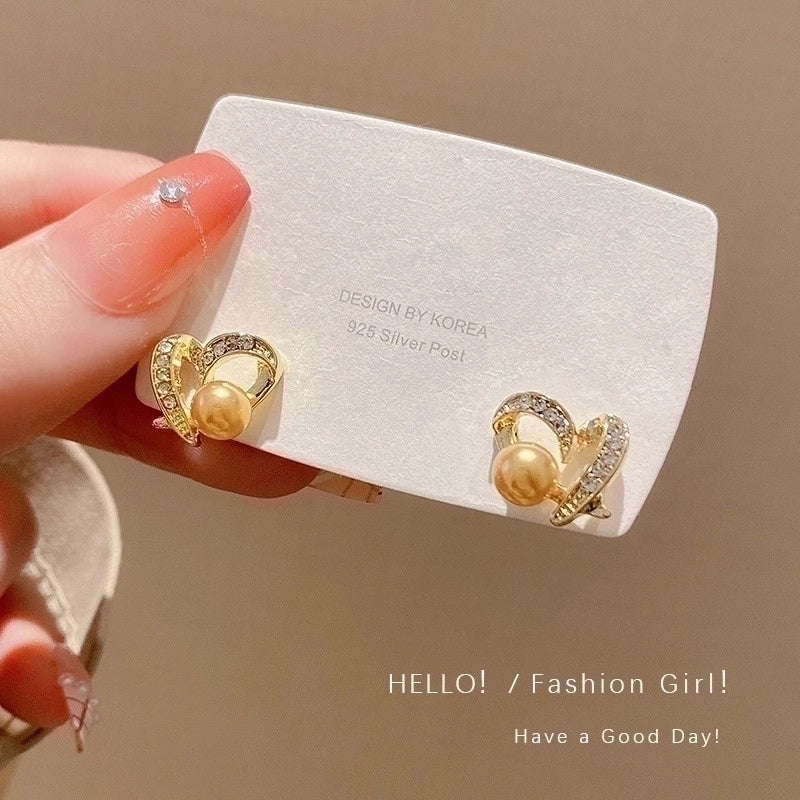 Sweet Heart Shape Bow Knot Copper Inlay Rhinestones Earrings 1 Pair