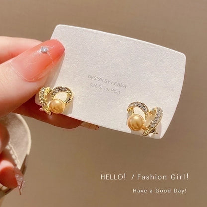 Sweet Heart Shape Bow Knot Copper Inlay Rhinestones Earrings 1 Pair