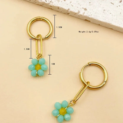 1 Pair Sweet Flower Polishing Crystal Plating 304 Stainless Steel Beaded Crystal Beads 14K Gold Plated Drop Earrings