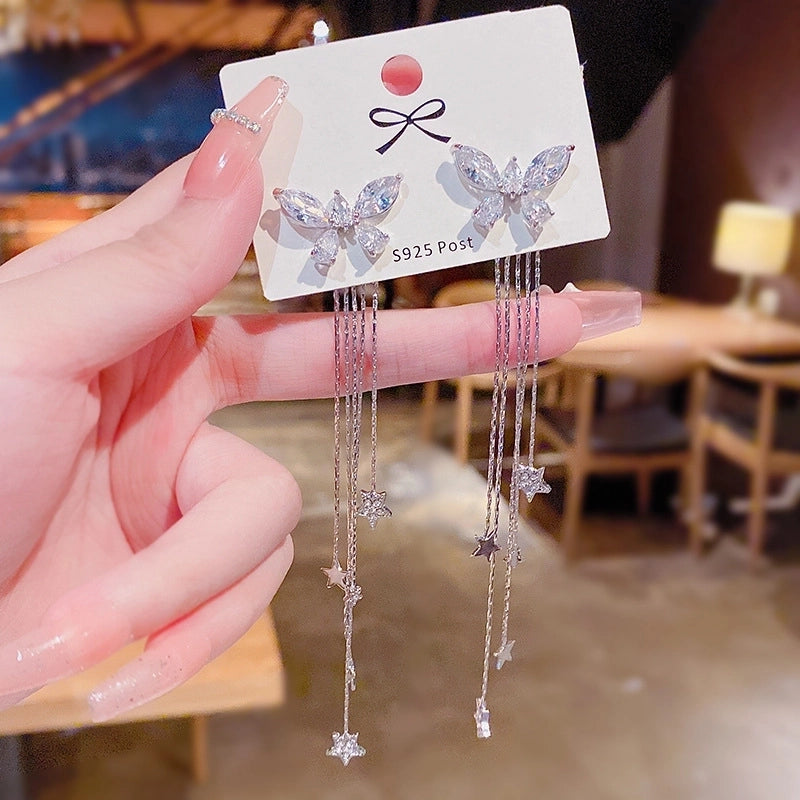 Fashion Geometric Star Flower Imitation Pearl Alloy Tassel Women\'s Drop Earrings 1 Pair