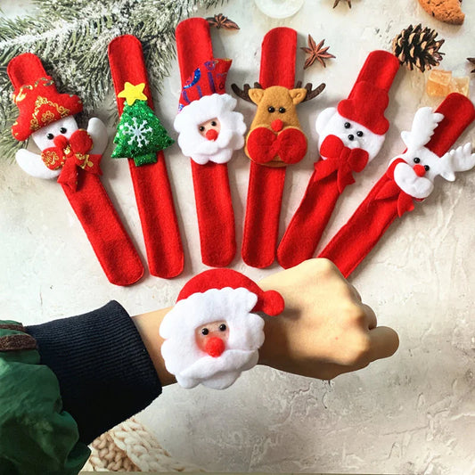 2 Pieces Christmas Snap Bracelet Christmas Cartoon Snap Ring Glowing Children's Gift Snap Ring Plush Christmas Snap Ring