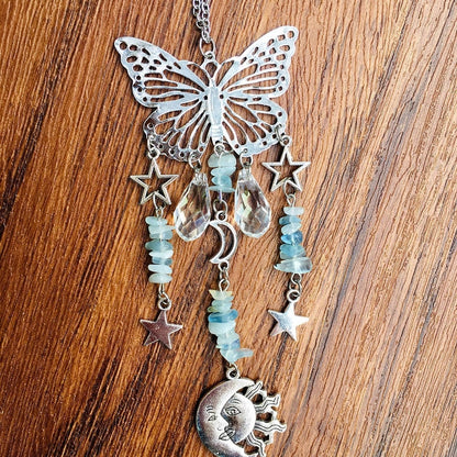 Christmas Pastoral Sun Butterfly Crystal Pendant Wind Chime Wall Art