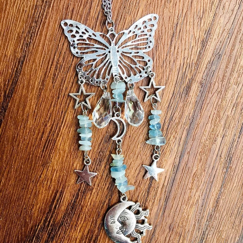 Christmas Pastoral Sun Butterfly Crystal Pendant Wind Chime Wall Art