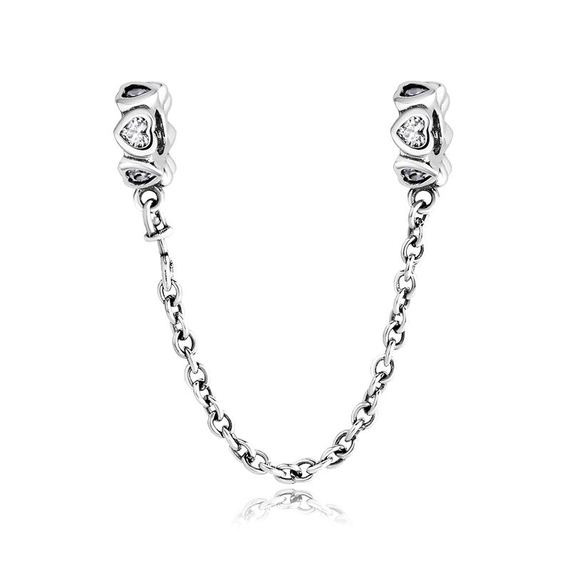 1 Piece Sterling Silver Zircon Heart Shape Flower Snowflake Polished Safety Chain