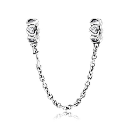 1 Piece Sterling Silver Zircon Heart Shape Flower Snowflake Polished Safety Chain